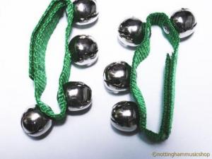 PAIR WRIST BELLS 20MM GREEN VELCRO STRAPS 4 BELLS